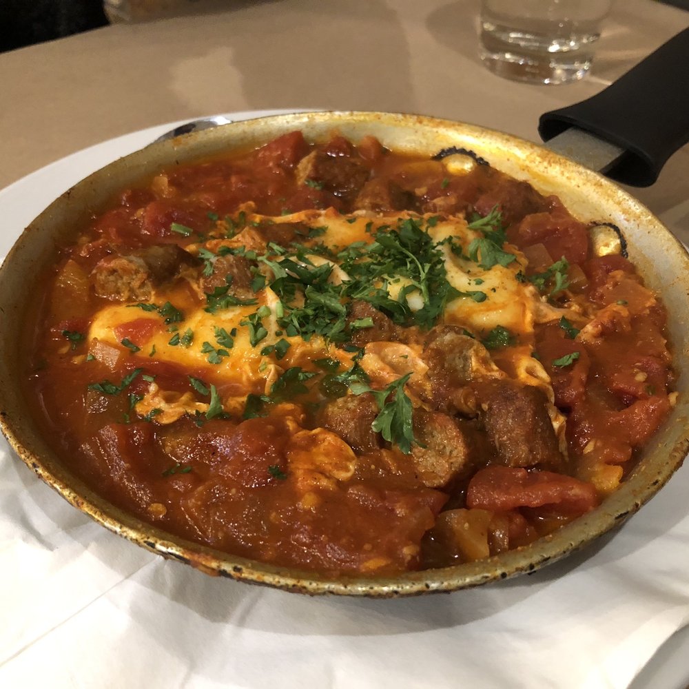Oren's Hummus - shakshuka with turkey sausage - Mediterranean Near Me - Mountain View, California Oren's Hummus - shakshuka with turkey sausage - Mediterranean Near Me - Mountain View, California