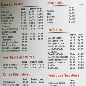 Ivans - Menu as of Fall 2015 - Coffee & Tea Near Me - Riverside, California