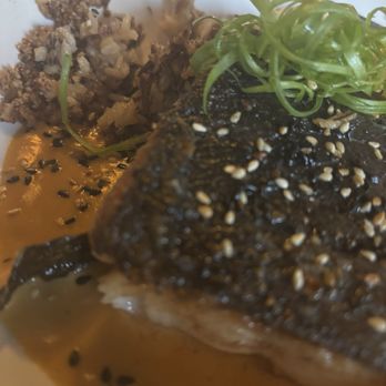 Nouveau Monde - Black wild cod with ginger wild rice and citrus curry emulsion - New American Near Me - Sandy Hook, Connecticut