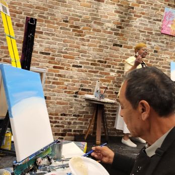 Muse Paintbar - Myy dad with the instructor - Paint & Sip Near Me - Fairfax, Virginia