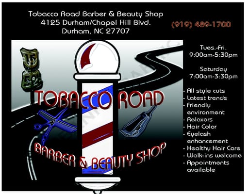 tobacco barber shop Tobacco Road Barber & Beauty Shop, 4125 Durham Chapel Hill Blvd, Ste 3,  Durham, NC 27707, US