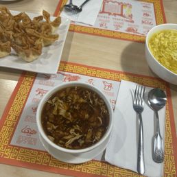 Crab Puffs (8Pcs), Small Hot And Sour Soup, Large Egg Drop Soup
