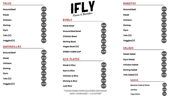 Menu photo 1 IFLY Tacos and Burritos Sherman, TX Menu photo 1 IFLY Tacos and Burritos Sherman, TX
