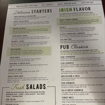 Paddy McGown's - Menu - Irish Near Me - Omaha, Nebraska