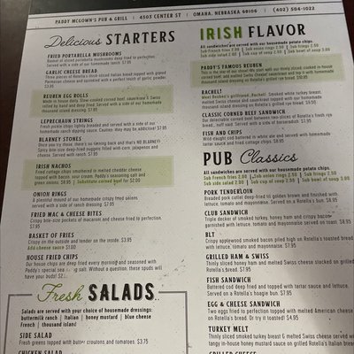 Menu photo 1 Paddy McGown's Omaha, NE