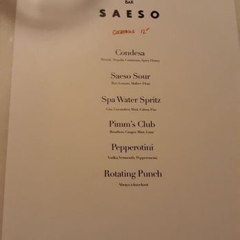 Saeso - Menu - Cocktail Bars Near Me - Cincinnati, Ohio