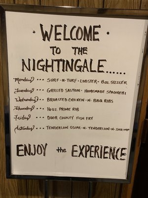 Menu photo 8 Nightingale Supper Club Sturgeon Bay, WI