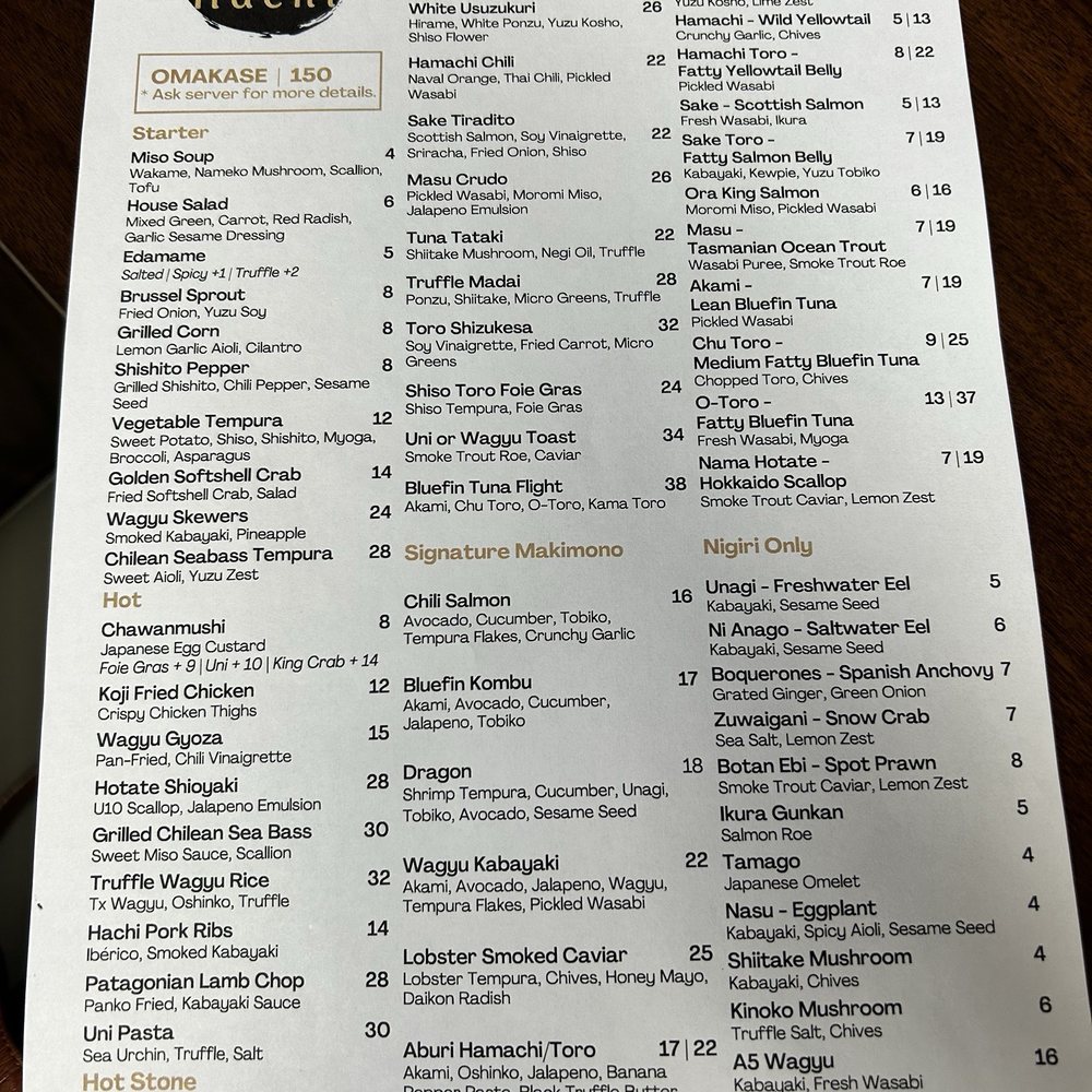 Hachi - Menu - Japanese Near Me - Houston, Texas