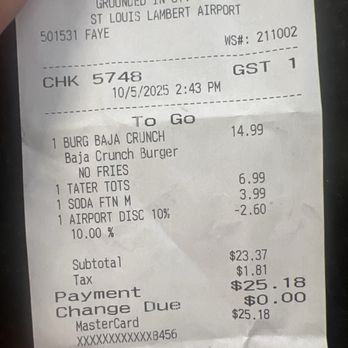 Grounded in St. Louis - Receipt - Burgers Near Me - Saint Louis, Missouri