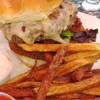 Rutabaga Cafe - Rutabaga burger w gouda, fries green tomato and bacon!!! - American Near Me - Chattahoochee, Florida
