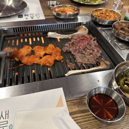 Grill with chicken and beef.