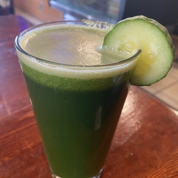 The Grain Cafe - I chose kale, cucumber, mint, and celery, it was very refreshing. If you don't like pulp ask them to strain it twice BC it's pulpy. - Vegan Near Me - Long Beach, California