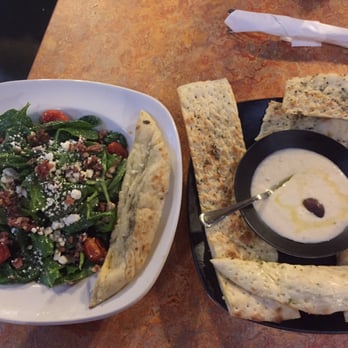 SPIN! Pizza - Spinach & Goat Cheese Salad / Flatbread with Hummus - Pizza Near Me - Richardson, Texas SPIN! Pizza - Spinach & Goat Cheese Salad / Flatbread with Hummus - Pizza Near Me - Richardson, Texas
