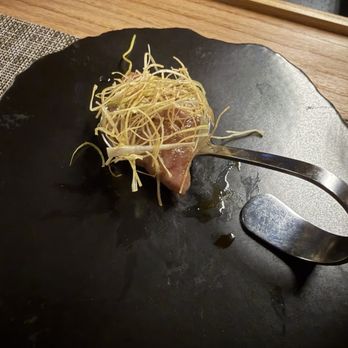 Koete Omakase - Wagyu with truffle sauce and fried leek - Sushi Bars Near Me - New York, New York Koete Omakase - Wagyu with truffle sauce and fried leek - Sushi Bars Near Me - New York, New York