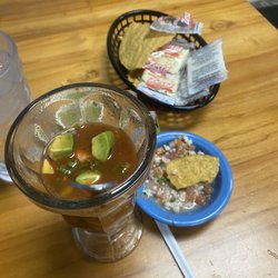 What's left of my coctel de camaron (shrimp cocktail)