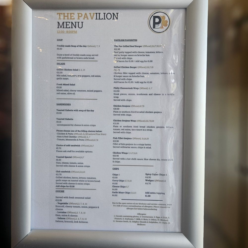 The Pavillion - Menu - Pubs Near Me - Dublin, D
