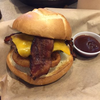 Boulder Pit Stop - BBQ burger with onion rings. - American Near Me - Boulder City, Nevada Boulder Pit Stop - BBQ burger with onion rings. - American Near Me - Boulder City, Nevada