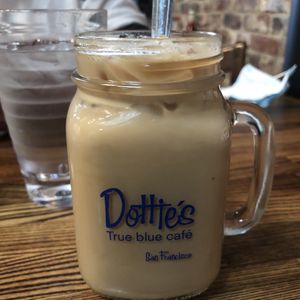 Photo of Dottie's True Blue Cafe - San Francisco, CA, United States. Iced latte in a cute jar