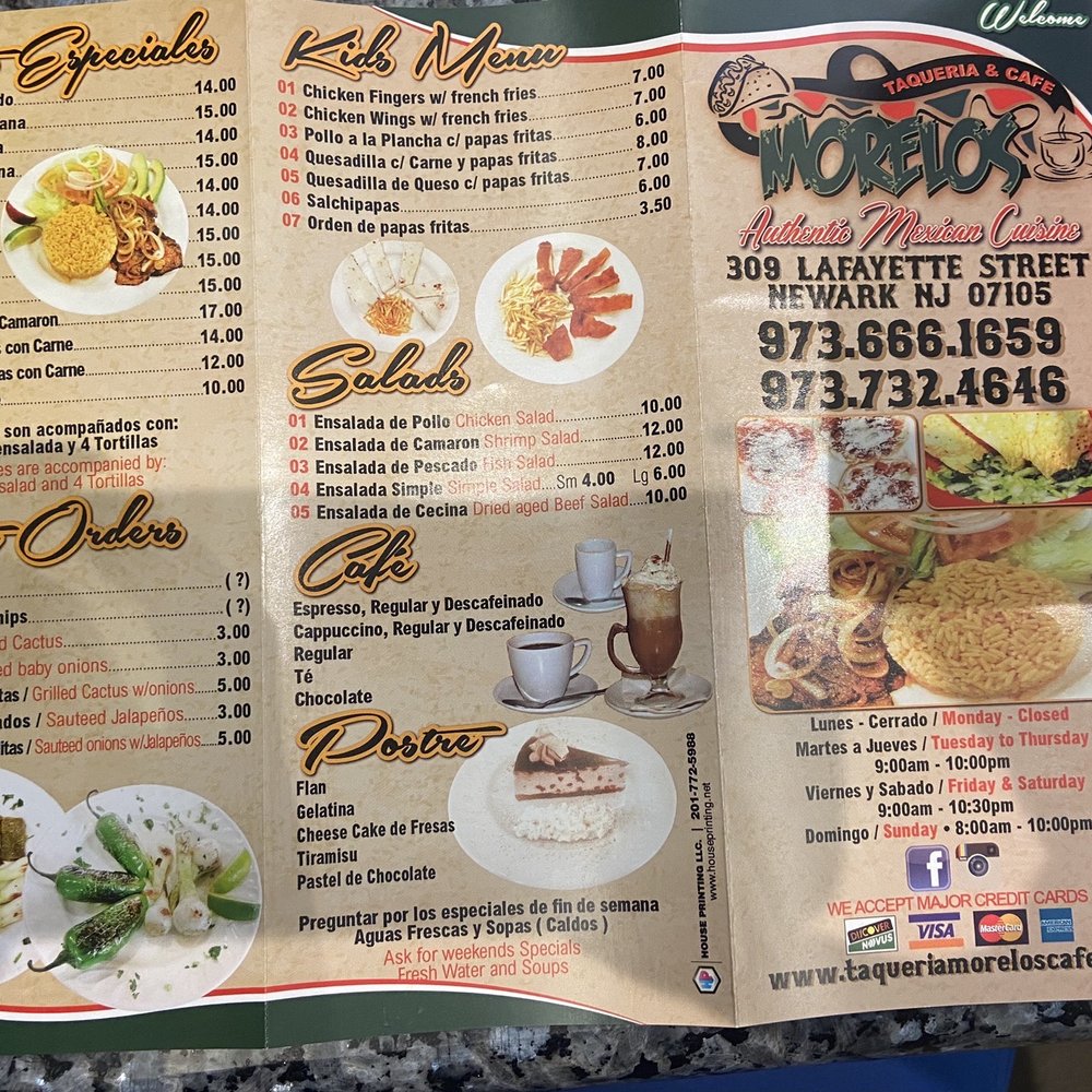 Taqueria Morelos - Menu front - Mexican Near Me - Newark, New Jersey Taqueria Morelos - Menu front - Mexican Near Me - Newark, New Jersey