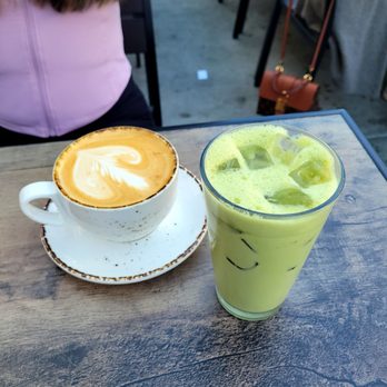 Madres Brunch - Sugar free hazelnut latte Iced matcha latte with almond milk. - Breakfast & Brunch Near Me - Long Beach, California Madres Brunch - Sugar free hazelnut latte Iced matcha latte with almond milk. - Breakfast & Brunch Near Me - Long Beach, California