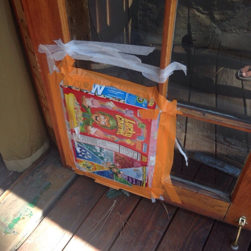 The lucky charms box I was talking about in my review that was used to fix a broken door window... The lucky charms box I was talking about in my review that was used to fix a broken door window...