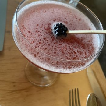 Cook Weaver - Signal Fires cocktail - mezcal, lime, blackberry shrub, and quinoa valdespino - Modern European Near Me - Seattle, Washington