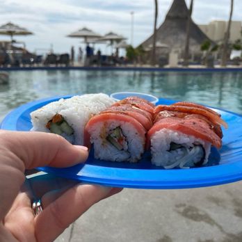 Sandos Finisterra - Poolside sushi Serranito roll and veggie roll - Hotels Near Me - Cabo San Lucas, BCS