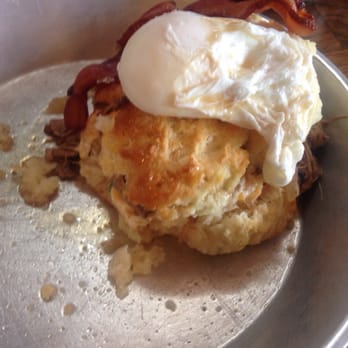Biscuit Head - Pulled pork biscuit with an egg on top. - Bakeries Near Me - Asheville, North Carolina