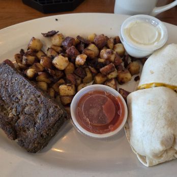 Eggcellence Brunchery - Breakfast burrito, side of scrapple (yum!) - Breakfast & Brunch Near Me - Annapolis, Maryland