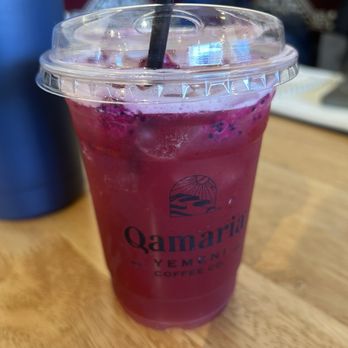 Qamaria Yemeni Coffee - Mango Dragonfruit refresher - Coffee & Tea Near Me - Durham, North Carolina Qamaria Yemeni Coffee - Mango Dragonfruit refresher - Coffee & Tea Near Me - Durham, North Carolina
