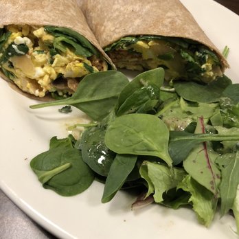 Cafe Bonjour - Plant-Based Sausage, Avocado and Egg in a wrap with mixed greens - Breakfast & Brunch Near Me - Boston, Massachusetts