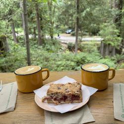 skookumchuck bakery and cafe - Latte and raspberry slice