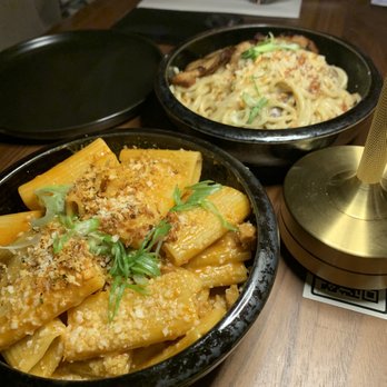 The Moderne - Front: Korean Vodka Pasta Back: Miso Cream - Tapas/Small Plates Near Me - Orlando, Florida