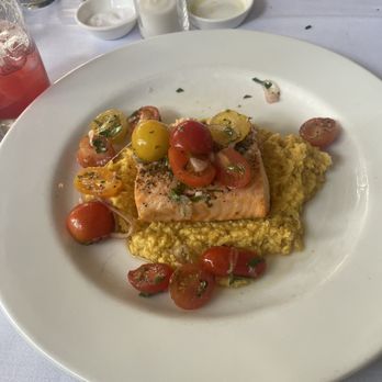 Cucina - Island Faroe Salmon with Corn Pudding (fish was very salty and the corn was bland -- the tomatoes were tasty) - Italian Near Me - Woodstock, New York