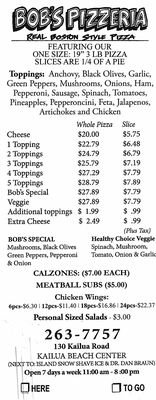 Menu photo 3 Bob's Pizzeria Kailua, HI Menu photo 3 Bob's Pizzeria Kailua, HI