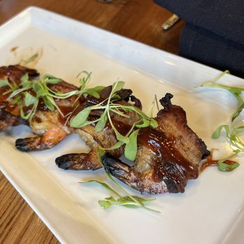 Adelina's Bistro - Bacon wrapped shrimp with BBQ sauce. - New American Near Me - Nipomo, California Adelina's Bistro - Bacon wrapped shrimp with BBQ sauce. - New American Near Me - Nipomo, California