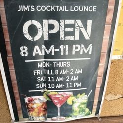 Jim's Cocktail Lounge - Hours