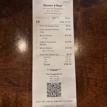 Ramen 4 Real - The proof of her automatic tip added - Ramen Near Me - Reno, Nevada Ramen 4 Real - The proof of her automatic tip added - Ramen Near Me - Reno, Nevada