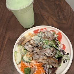 Small poke bowl and honey dew slush Small poke bowl and honey dew slush