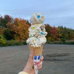 Hodgies Too Ice Cream - A 1/4 of a kiddie -- Halloween candy ice cream (sweet cream with M&Ms, Kit Kat's, Butterfingers, Reese's, and snickers!