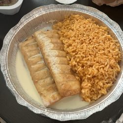Los Compadres Grill - Chicken flautas with double rice (no bean) + queso on top
