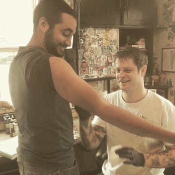 Death Or Glory - Tattoo artist Matt applying the stencil before getting to work. He's great. - Tattoo Near Me - Dallas, Texas