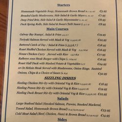 Rafterys Rest - Evening menu