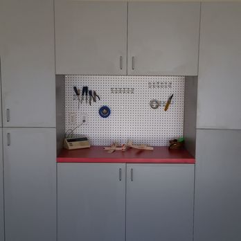 American Cabinet Solutions - Love the red accent and custom pegboard - Cabinetry Near Me - Las Vegas, Nevada