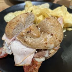State Food + Drink - Custom turkey and roast beef with bacon bagel sandwich