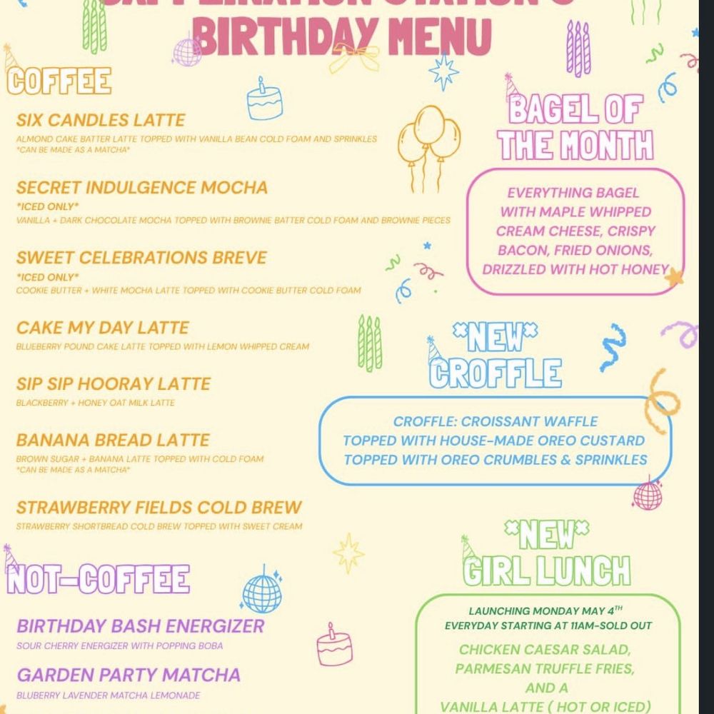 Caffeination Station Coffee - May Menu 2026 / 6 year Birthday Menu - Coffee & Tea Near Me - Lubbock, Texas Caffeination Station Coffee - May Menu 2026 / 6 year Birthday Menu - Coffee & Tea Near Me - Lubbock, Texas