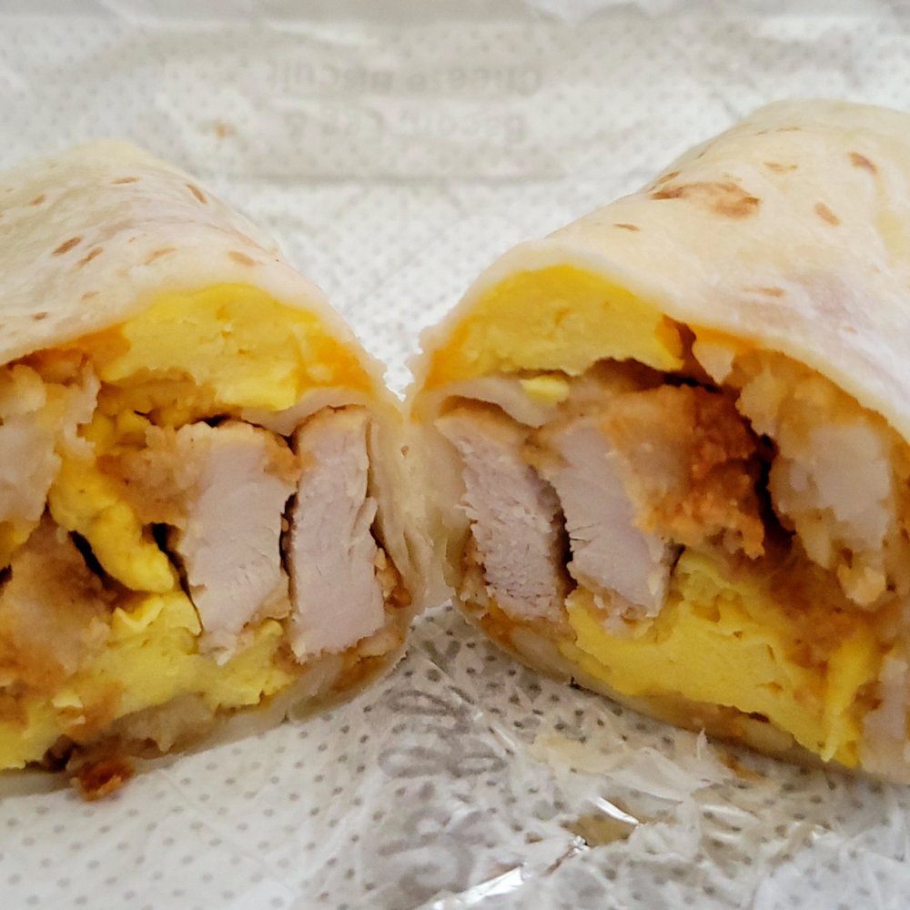 Chick-fil-A - Hash Brown Scramble burrito with sliced chicken nuggets. - Fast Food Near Me - Clinton, Maryland Chick-fil-A - Hash Brown Scramble burrito with sliced chicken nuggets. - Fast Food Near Me - Clinton, Maryland