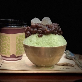 Okrumong - Green snow bowl with red bean, and house coffee - Desserts Near Me - Torrance, California Okrumong - Green snow bowl with red bean, and house coffee - Desserts Near Me - Torrance, California