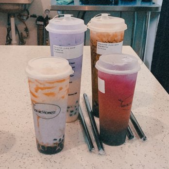 Tea Be Honest - Dirty milk tea, guava galaxy, taro milk tea, and a taro Hokkaido. They were all super delicious! - Coffee & Tea Near Me - Moreno Valley, California Tea Be Honest - Dirty milk tea, guava galaxy, taro milk tea, and a taro Hokkaido. They were all super delicious! - Coffee & Tea Near Me - Moreno Valley, California