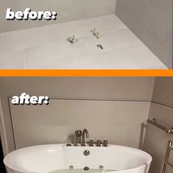 Travis Plumbing - Before and after free-standing tub installed by Travis Plumbing